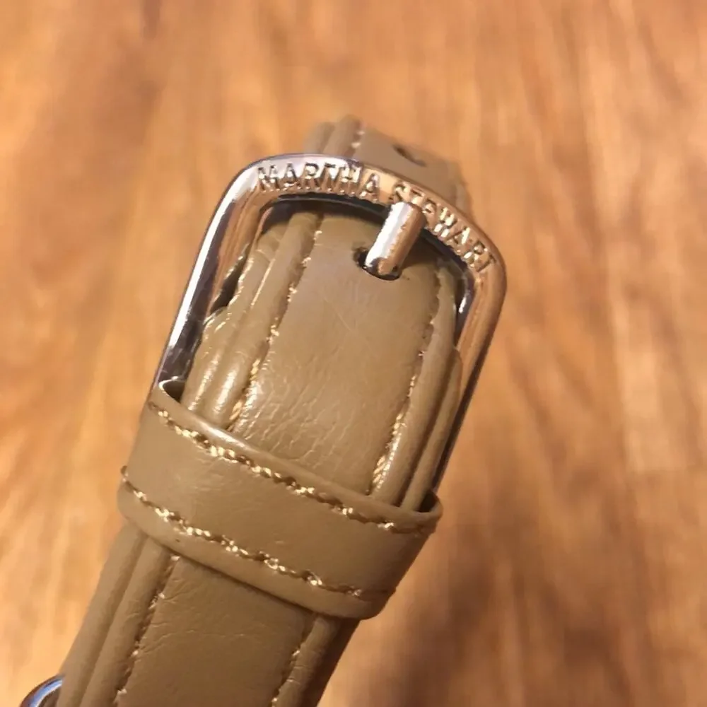 Martha Stewart Tan and Silver Leather Buckle Dog Collar Size 16